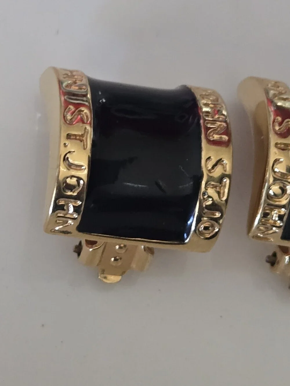 ST JOHN Gold-Tone Black Enamel Clip-On Earrings